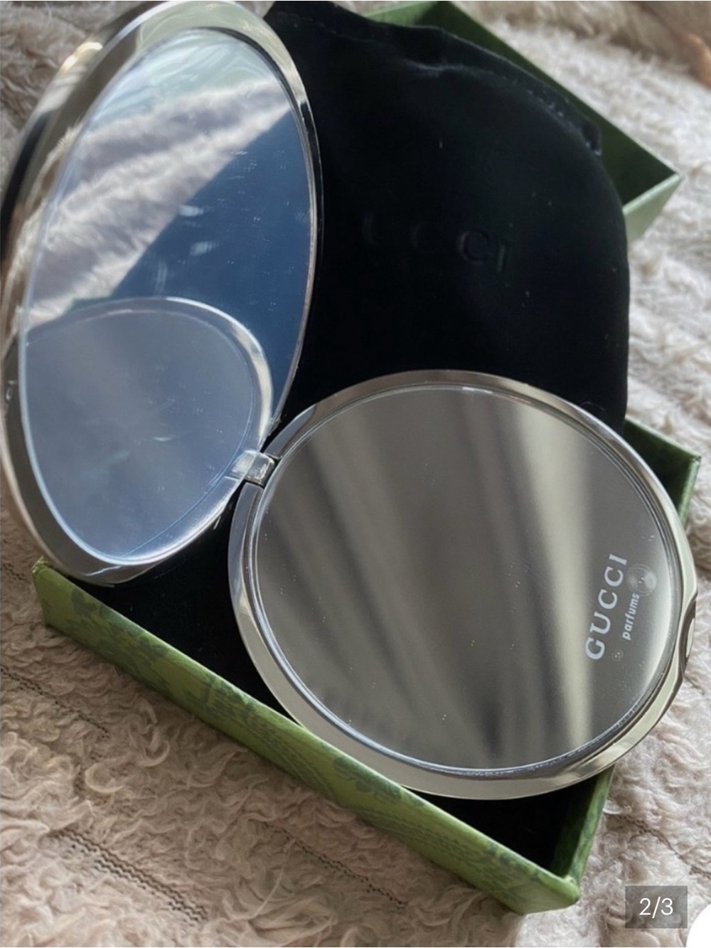 Gucci Silver Tone Embossed GG Compact Mirror - Picture 4 of 4